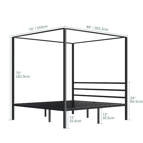 YITAHOME Metal Four Poster Canopy Bed Frame 14 Inch Platform with Built-in Headboard Strong Metal Slat Mattress Support, N...