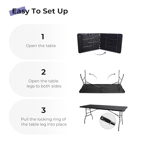 Byliable Folding Table 6ft Portable Heavy Duty Plastic Fold-in-Half 6 Foot Foldable Table Utility Dining Indoor Outdoor wi...