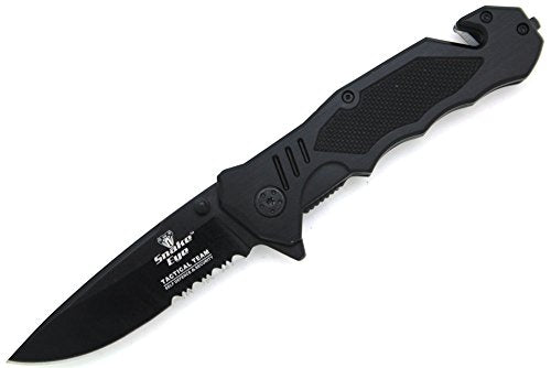 Snake Eye Tactical All Black Rescue Style Assisted Folding Pocket Knife Hunting Camping Fishing Outdoors Razor Sharp Blade...