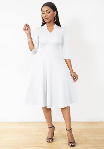 Nmoder Casual Dresses for Women Semi Formal Fit and Flare 3/4 Sleeve A-line Church Work Dress with Pockets
