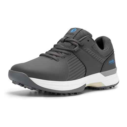 FitVille Wide Men's Golf Shoes Waterproof, Professional Outdoor Spiked Golf Shoes for Men with Arch Support(Gray, 10 Wide)