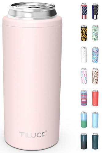 TILUCK Skinny Can Cooler for Slim Beer & Hard Seltzer, Stainless Steel, Doucle-Walled Stainless Steel Insulated Slim Cans,...