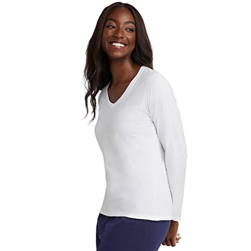 Hanes Womens Originals Long Sleeve Cotton V-Neck T-Shirt, Lightweight V-Neck Tee, Modern Fit