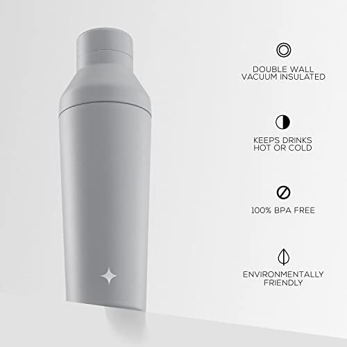 JoyJolt Triple Insulated Cocktail/Protein Shaker Bottle. 20oz Shaker Cup with Alcohol Measure Lid and Jigger Cap. 12hr Ice...