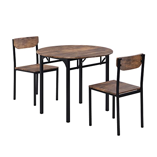 P PURLOVE 3 Piece Drop Leaf Dining Table Set,Solid Wood Kitchen Table and Chair Set of 2,Farmhouse Round Table and 2 Chair...