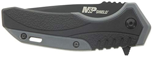 Smith & Wesson M&P Shield 6.8in Stainless Steel Assisted Opening Knife with 2.8in Tanto Blade and Rubberized Handle for Ou...