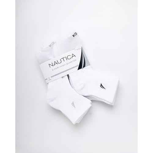 Nautica Mens Quarter Socks - 8 Pack Soft Cushioned Moisture-Wicking Athletic Performance Quarter Cut Ankle Socks for Men