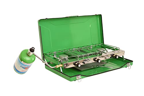Flame King YSNBBQ-136M 3-Burner Portable Camping Stove Grill w/Toast Tray, Great for Outdoor Cooking, Backpacking, Compati...