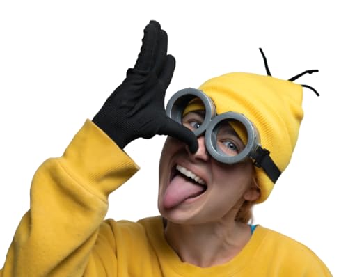 Happy Hippo Adult Costume Set, Yellow Beanie Hat, Black Gloves and Silver Goggles, Unisex