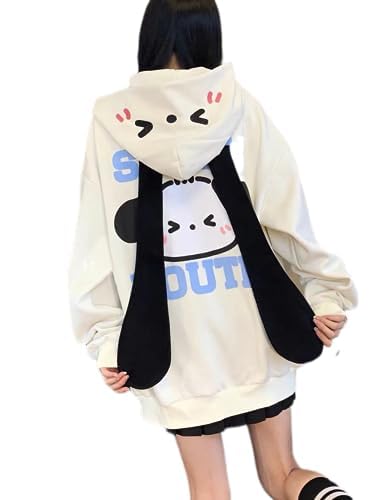 grhaat Kawaii Hoodie Zipper Harajuku Puppy Long Ear Casual Loose Hooded Sweatshirt Cutecore Y2k Graphic Pullovers (Small,beige)