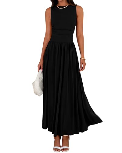 BTFBM Summer Maxi Dresses for Women 2026 Spring Sleeveless Casual Ruched High Waisted Long Sundress Flowy Beach Dress