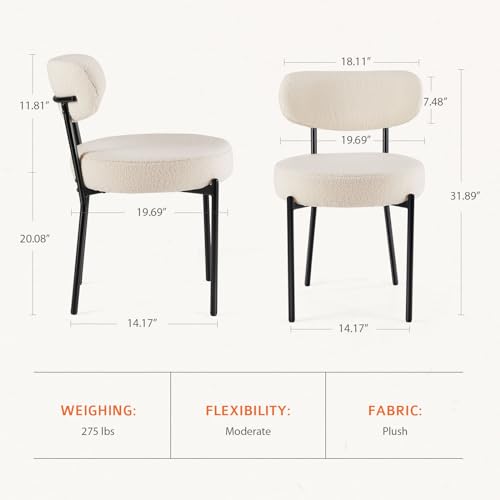 Sweetcrispy Dining Chairs Set of 2, Boucle Upholstered Modern Mid Century Round Kitchen Chairs with Curved Backrest & Meta...