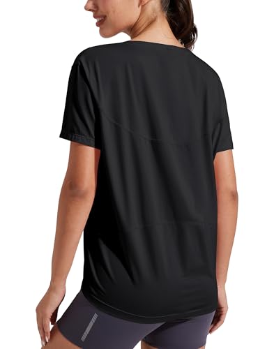 Pioneer Camp Women's Bamboo Viscose Short Sleeve Shirt Neck Loose Fit Workout T-Shirt Gym Athletic Casual Tops