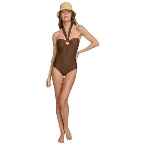 DKNY Women's Halter Ring One Piece Swimsuit