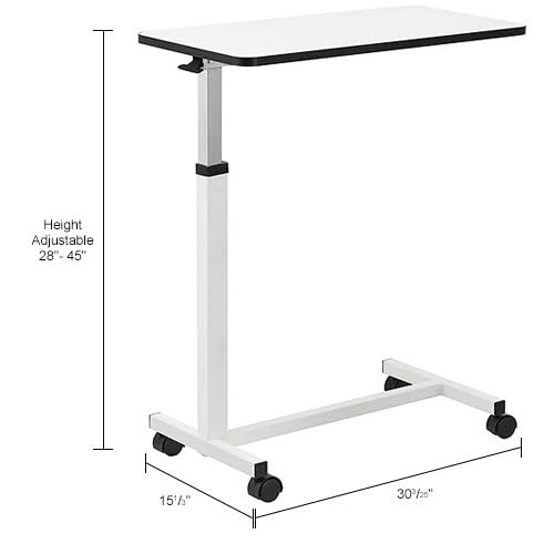 Global Industrial 28" to 45" Adjustable Height Overbed Table with H-Base, White Laminate Tabletop