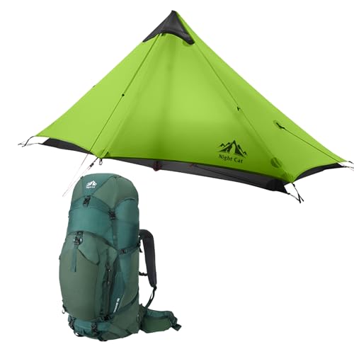 Night Cat Ultralight Tent 1 Person with Internal-Frame Hiking Backpack 100L for Professional Backpacker Hiker 2 LBS Only L...