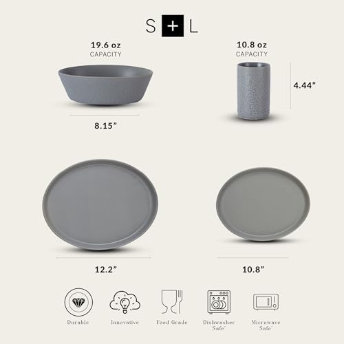 Stone Lain by Mercer Oval Stoneware 16-Piece Dinnerware Set, Light Grey