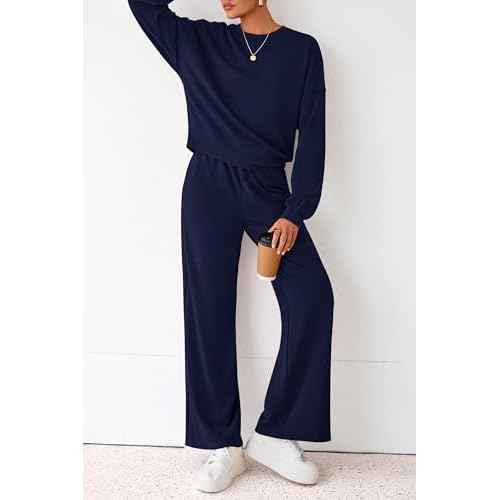 PRETTYGARDEN Women 2 Piece Outfits 2025 Fall Sweatsuits Crewneck Sweatshirt Wide Leg Sweatpants Lounge Sets Tracksuit