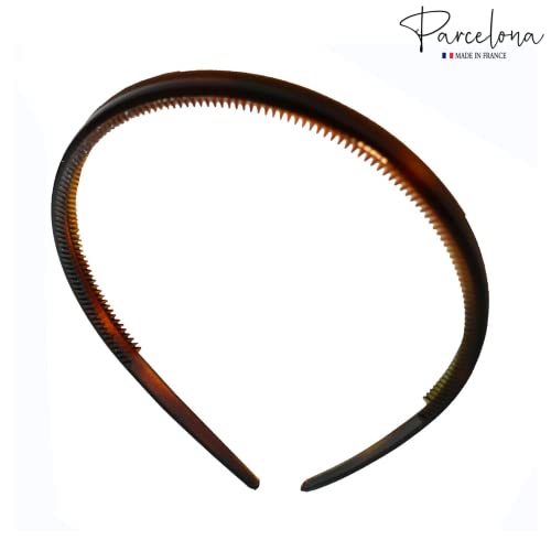 Parcelona French Thin Set of 2 Tortoise Shell Brown and Black Hair Headbands with Inner Teeth Nibs