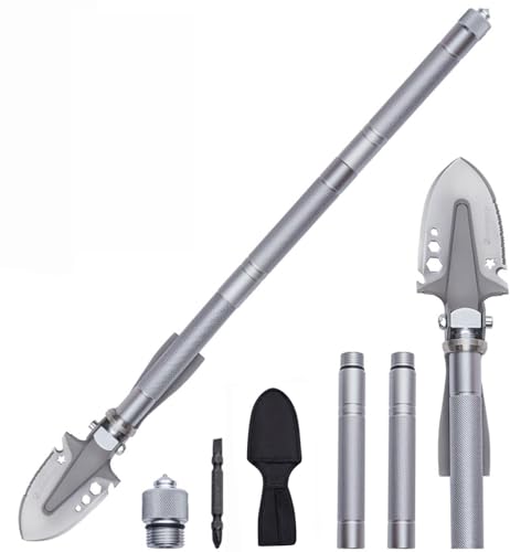 Survival Shovel with Pickaxe, 3-Section Adjustable Folding Shovel, Heavy-Duty Tactical Shovel Multifunctional Camping Gear...
