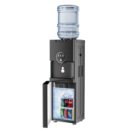 TABU Top Loading Water Cooler with 20CAN Beverage Cooler, Hot & Cold Water Dispenser, for 3 or 5 Gallon Bottle, with Anti-...