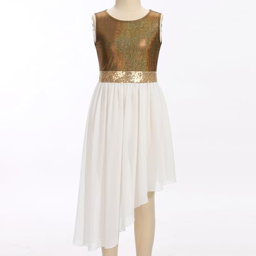 ODASDO Girl Praise Dance Dress Sleeveless Asymmetrical Overlays Tunic Tops Metallic Color Block Liturgical Worship Dancewear