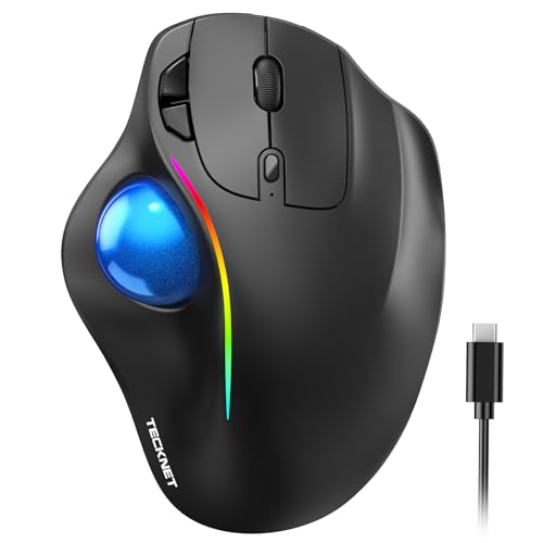 TECKNET Pro Wireless Trackball Mouse, Bluetooth Mouse with Ergonomic Thumb Control, USB-C Rechargeable, RGB Light Mice wit...