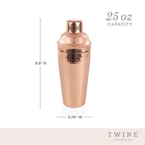 Twine Hammered Cocktail Shaker for Cold Brew Cocktails, Margarita, Whiskey Sour, Stainless Steel Martini Shaker with Strai...