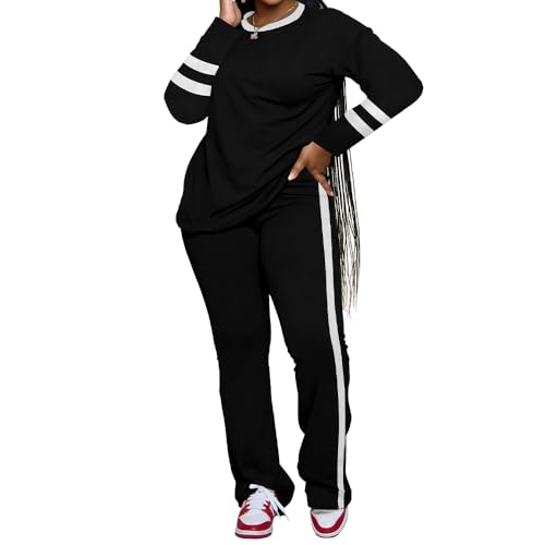 PINSV 2 Piece Sets for Women Fall Casual Outfits Long Sleeve Top and Flare Pants Lounge Sets Track suit