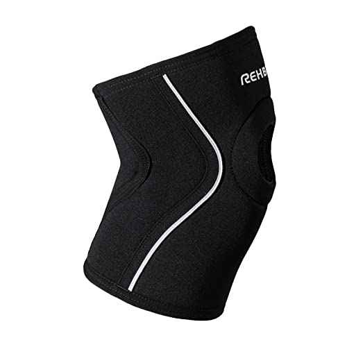 Rehband Open Patella Knee Brace 5mm Neoprene, Supportive Knee Sleeve with Patella Support, Knee Protection for Strength Training, Jogging & Fitness, Colour:Black - 1 Pair, Size:Large