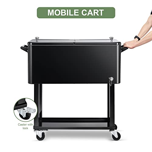 EDOSTORY 80 Quart Rolling Ice Chest Cooler Cart,Patio Backyard Party Drink Beverage Bar Stand Up Cooler Trolley with Ice S...