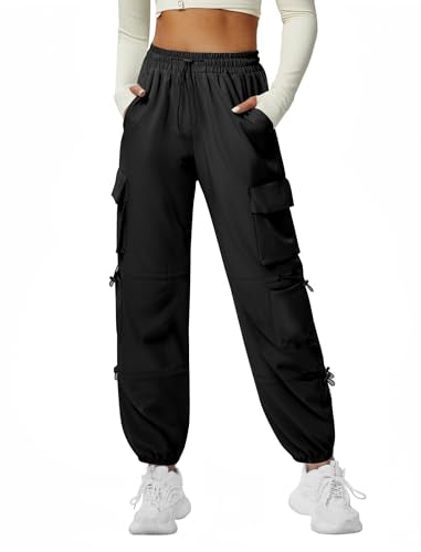DLOODA Quick Dry Cargo Pants Lightweight Tactical Hiking Pants with 6 Pockets for Women, Elastic Waist and Water Resistant