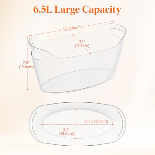 Lifewit 6.5L Ice Bucket for Parties 2 Pcs (in 1 Package), Portable Drink Bucket for Cocktail Bar, Plastic Champagne Cooler...