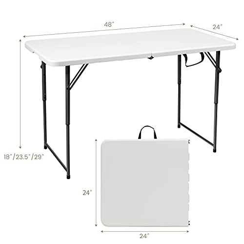 Goplus 4ft Folding Table, 48 x 24 Inch Indoor Outdoor Foldable Plastic Folding Tables, Height Adjustable Portable Rectangu...