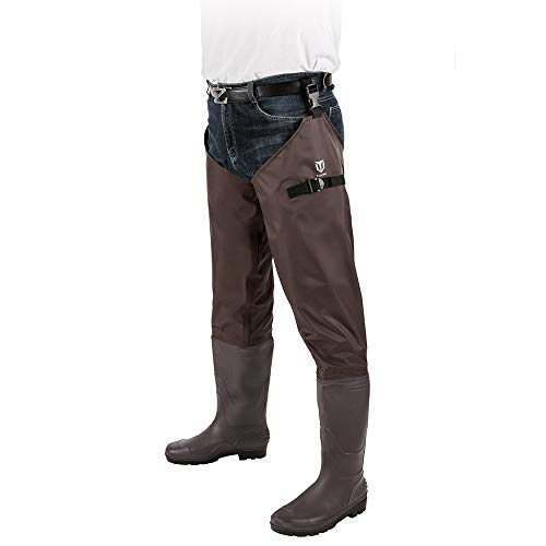 TIDEWE Hip Wader, Lightweight Hip Boot For Men and Women, 2-Ply PVC/Nylon Fishing Hip Wader (Green and Brown)