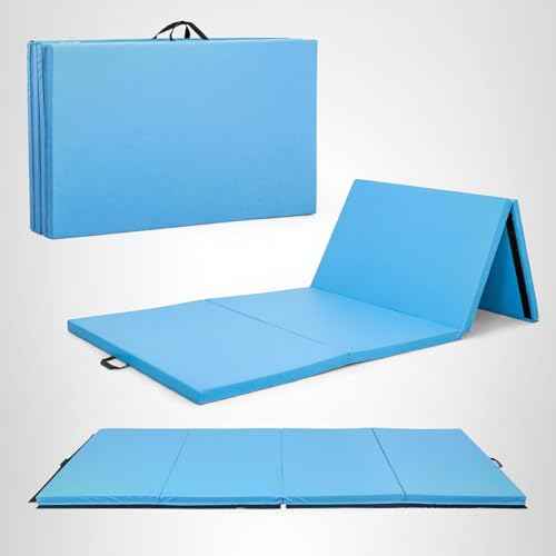 CAP Barbell Folding Exercise Mat – Durable, Anti-Tear, Thick Padding for Fitness, Aerobics, Gymnastics & Home Workouts. 10' x 4' x 2" thick BLUE