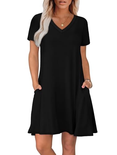 WIHOLL Dresses for Women Casual Summer Loose T Shirt Dress with Pockets Beach Vacation Outfits S-4XL