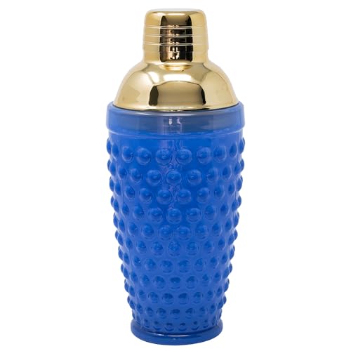 Lilly Pulitzer Hobnail Glass Cocktail Shaker with Gold Lid, Cute Bar Accessories, Drink Shaker for Home Bar Set, Blue Stre...