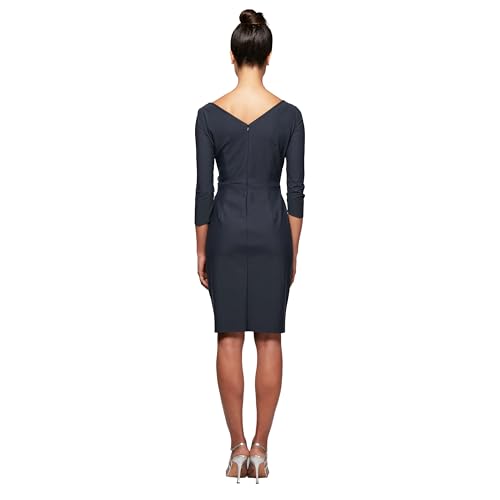 Alex Evenings Women's Slimming Short Sheath 3/4 Sleeve Cocktail Dress, Wedding Guest