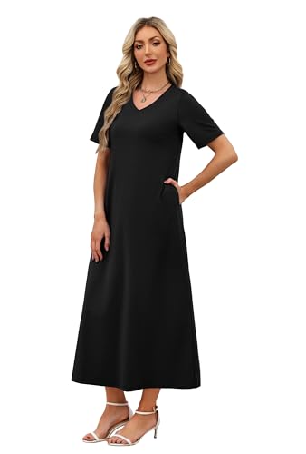 WIHOLL Women's Maxi Dresses V Neck Vacation Beach Sundresses Floral Travel Summer Dress