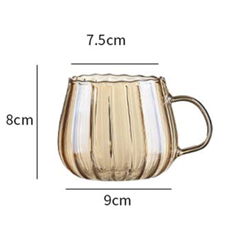 RYUHYF Glass Mug, Coffee Cup, Suitable for Tea, Juice, Milk and Drinks, Pumpkin Cup, 350ml, Set of 1（Amber）