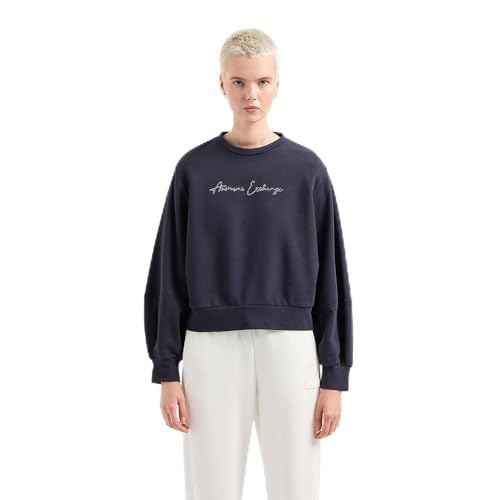 Armani Exchange womens Rhinestone Script Logo Crewneck Pullover Sweatshirt