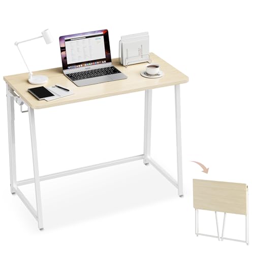 POLWKZU Folding Desk Small Foldable Desk for Small Space, 31.5 Inches Writing Computer Desks in Study, Home Office Foldabl...