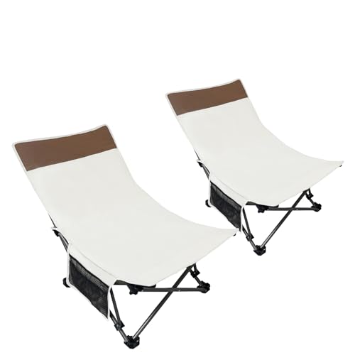 Compact Backpack Camping Chairs 2 Pack with Adjustable Backrest & Side Pocket, Low Folding Chairs for Adults, Portable Rec...