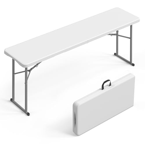 VINGLI 6 FT Narrow Folding Table, Tabletop Folded in Half, Premium Quality HDPE Material and Sturdy Metal Frame, Perfect f...