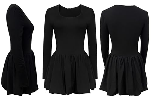 Vakkest Women's Square Neck Mini Bubble Dress Long Sleeve Cute Elegant Patchwork Cocktail Party Y2k Clubwear Dresses