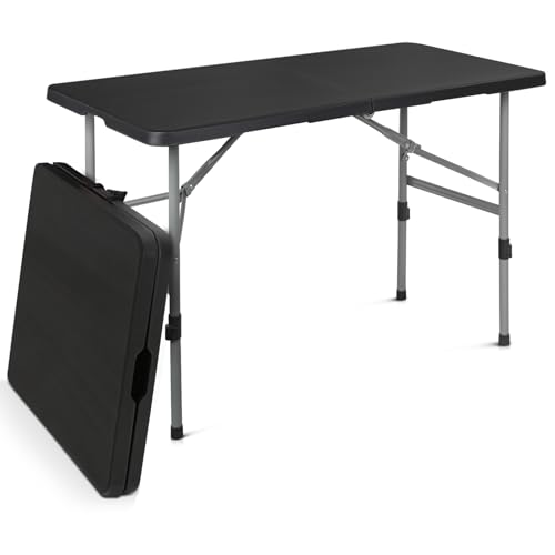 Athena Collection 4ft Folding Table, Lightweight Portable Desk with Handle, Square Foldable Plastic Table for Card Games, ...