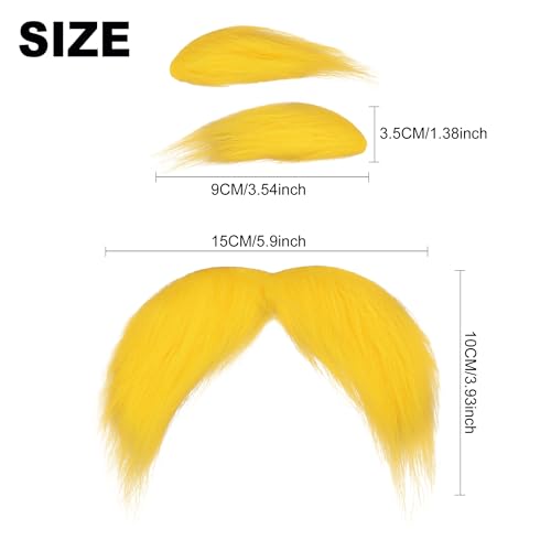 Babycop Yellow Mustache and Eyebrows Fake Beard for Kid & Adult, Cosplay Halloween Costume Accessories Funny Party Favor M...