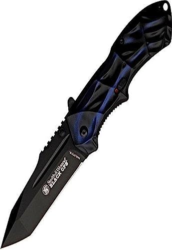 Smith & Wesson Black Ops Folding Knife with 3.4in Tanto Point Blade, Aluminum Handle, Stainless Steel, For Tactical, Survi...