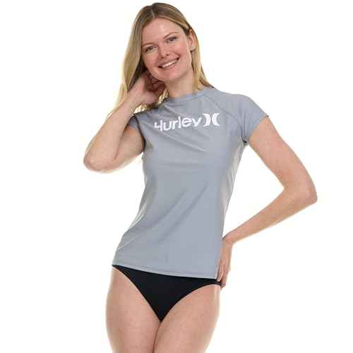 Hurley Rash Guard for Women, Short Sleeve Swim Shirts for Women Rashguard, UPF 50+ SPF & UV Protection Silver